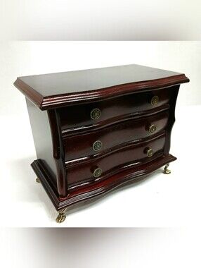 Vintage Wooden Jewelry Box Chest in Deep Mahogany Finish